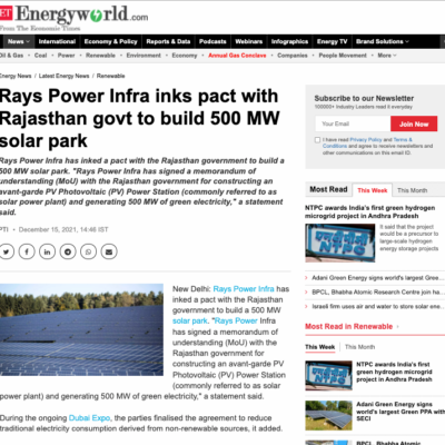 rays-power-Rays-Power-Infra-inks-pact-with-Rajasthan-govt-to-build-500-MW-solar-park-Energy-News-ET-EnergyWorld