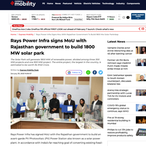 Rays-Power-Infra-signs-MoU-with-Rajasthan-government-to-build-1800-MW-solar-park-The-Financial-Express